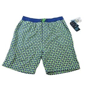 Andy & Evan Mens Green‎ Blue Geometric Swim Trunks Swimsuit UPF 50 Tween Size 18